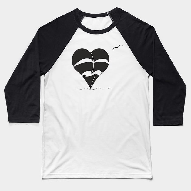 Lonely Heart-Sailboat (black sails) Baseball T-Shirt by aceofspace